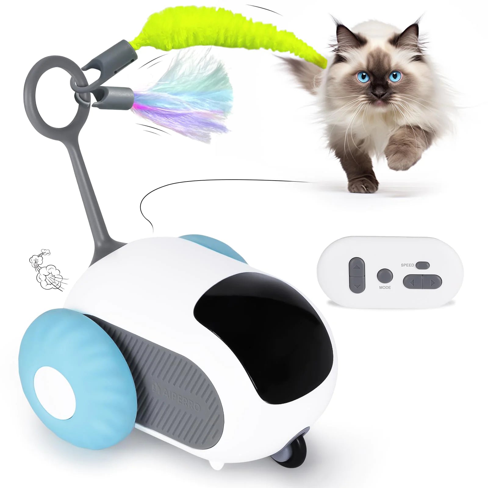 Smart Interactive Cat Toy with Automatic & Remote Control Modes – Rechargeable Chase Toy