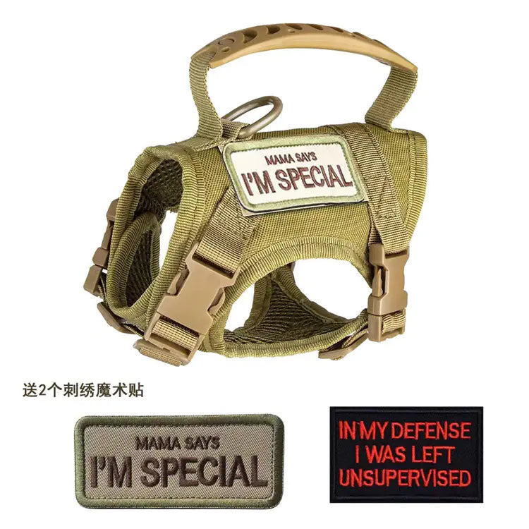 Adjustable Tactical Cat Harness with Leash – Escape-Resistant Vest Harness with Handle and Embroidered Patches (One Size)