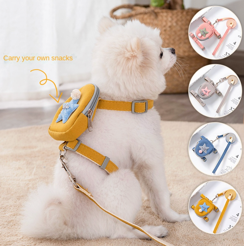 Polyester Dog Leash & Vest Chest Harness Set – Lightweight Adjustable Vest Harness for Small Dogs (Sizes S–M)