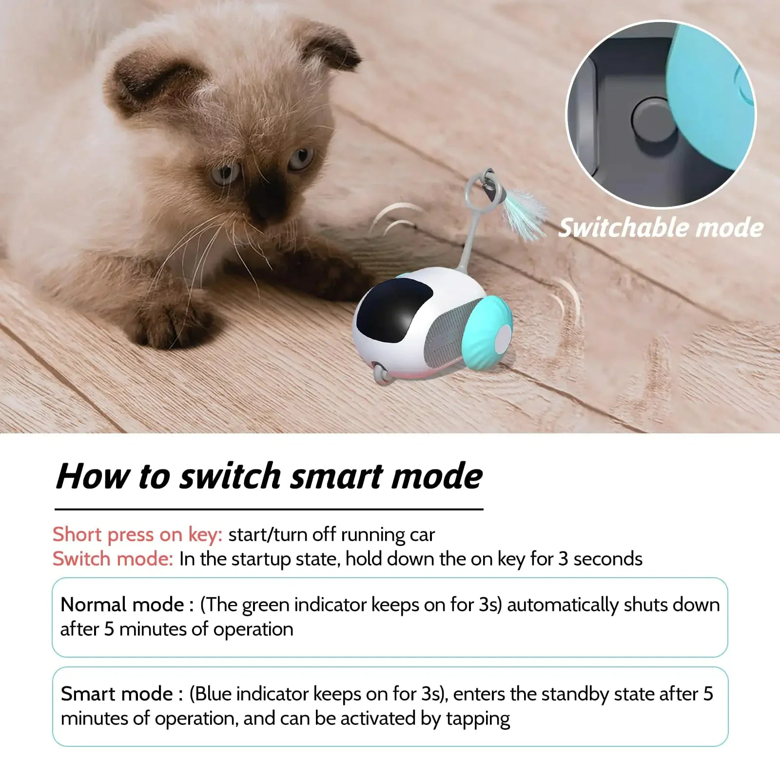 Smart Interactive Cat Toy with Automatic & Remote Control Modes – Rechargeable Chase Toy