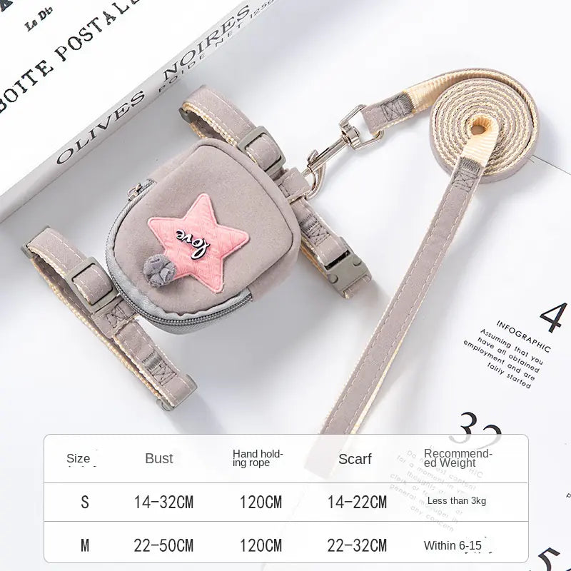 Polyester Dog Leash & Vest Chest Harness Set – Lightweight Adjustable Vest Harness for Small Dogs (Sizes S–M)