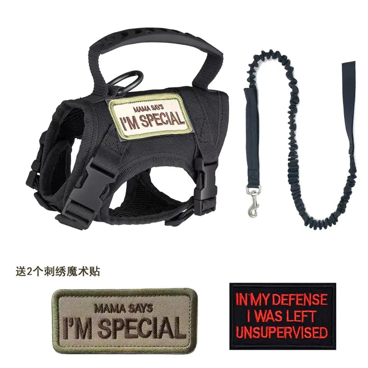 Adjustable Tactical Cat Harness with Leash – Escape-Resistant Vest Harness with Handle and Embroidered Patches (One Size)